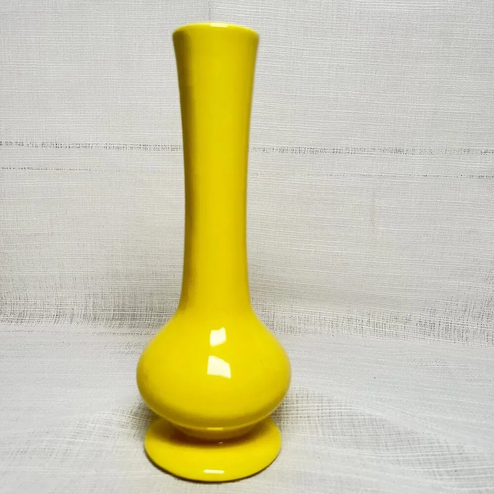 Vintage Royal Haeger Yellow Ceramic Bud Vase MCM Original Sticker 8.25” Tall